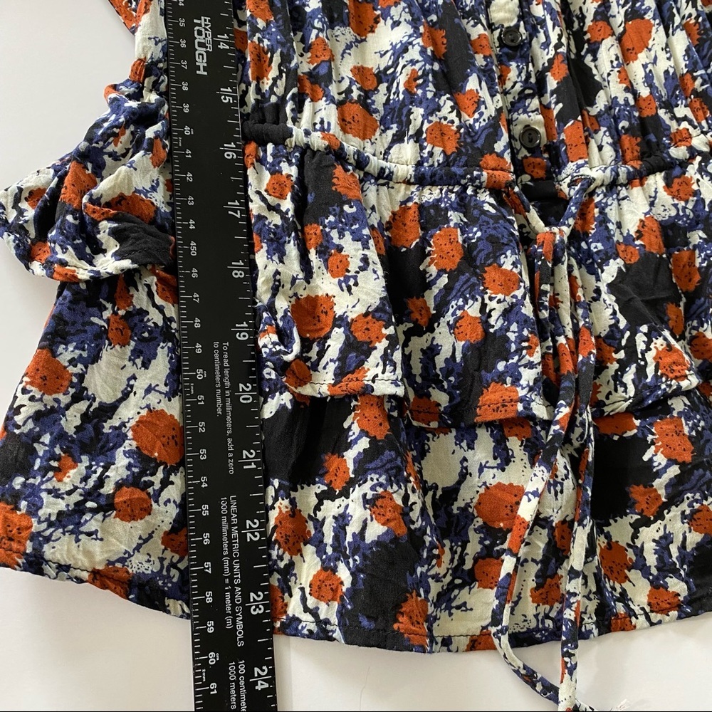 Twentyone Abstract Print Top small long sleeve cinched waist blouse - Picture 8 of 10